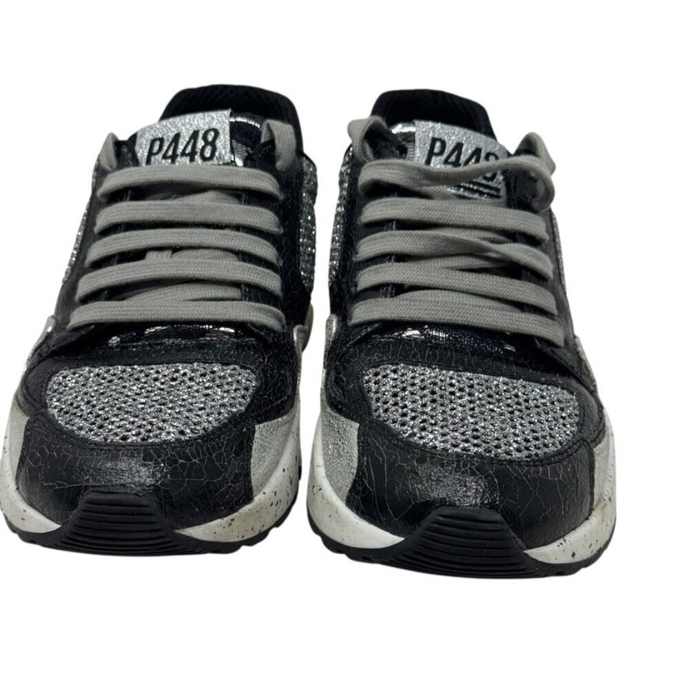 P448 Women’s Size 37 Black Silver Glitter Mesh Chunky Sneakers - Picture 5 of 14